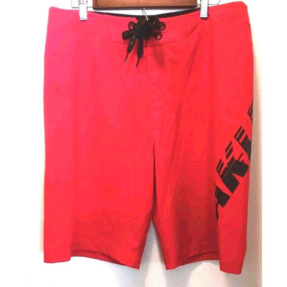 Oakley Mens Board Shorts Size 36 Red Black Graphic Logo Swim Trunks Performance - Picture 2 of 12